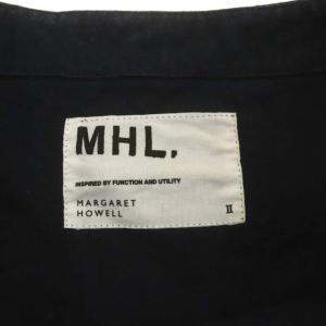MHL. リネンコットン ワンピース 半袖 ひざ丈 2 紺 ネイビー