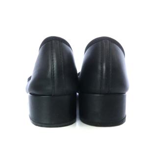 Repetto パンプス バレエシューズ チャンキーヒール ラウンドトゥ リボンモチーフ レザー 37 23.3cm 黒 ブラック