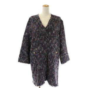 22AW Vネックツイードワンピース ひざ丈 長袖 黒 ブラック