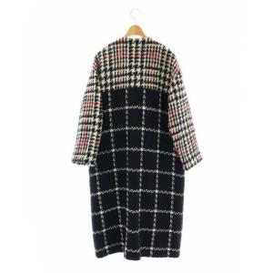 Diagram GRACE CONTINENTAL 22AWチェック柄配色 ノーカラーコート ロング 36 ホワイト ブラック レッド