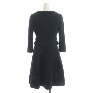 TOCCA 2点セット ワンピース フレンチスリーブ タック フレア ミモレ ロング ノーカラージャケット 0 紺 ネイビー