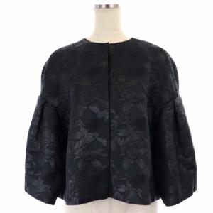 STRASBURGO パンツスーツ セットアップ ノーカラージャケット シルク混 七分袖 テーパードパンツ ブラック