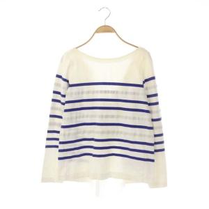 切替デザイン ボーダーカットソー 長袖 プルオーバー2 白 青 ホワイト ブルー