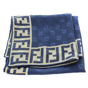 FENDI ズッカ柄 シルク スカーフ ロゴ 紺 ネイビー