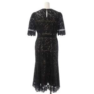CELFORD 22SS フラワーレースワンピース 半袖 ロング フレア 38 黒 ブラック