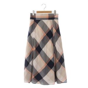 チェック フレアリングスカート ロング 38 ピンク 紺 白 アイボリー