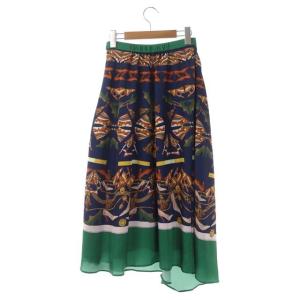 Diagram GRACE CONTINENTAL シューズスカーフプリントスカート アシンメトリー ロング フレア 36 紺 緑 マルチカラー