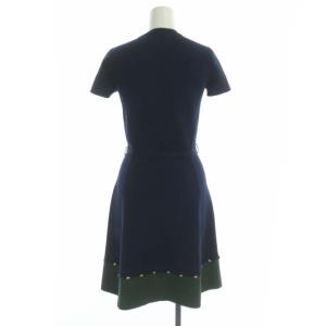 TORY BURCH フレンチスリーブワンピース 半袖 台形 ミニ ベルト付き スタッズ クルーネック XXS 紺 緑 ネイビー グリーン
