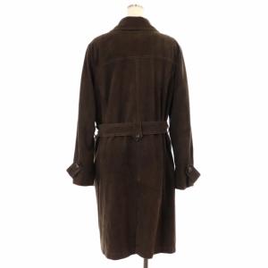 23区 Heritage Classic Collection やぎ革 スエード コート ロング ベルト付き 46 ダークブラウン