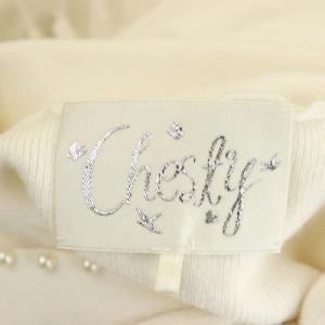 Chesty 21SS フラワーチュールニットワンピース 長袖 ミモレ丈 ロング リボン パール 0 オフホワイト 白 ホワイト