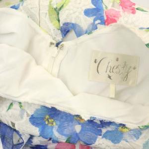 Chesty レースプリントワンピース 半袖 ロング フレア 0 白 青 マルチカラー