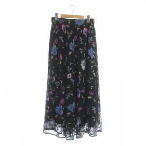 刺繍チュールマキシスカート フレア ロング 総柄 38 マルチカラー