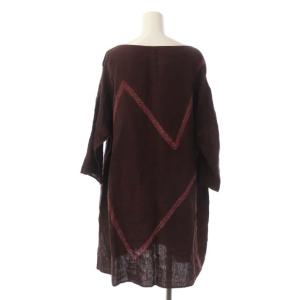 JURGEN LEHL リネンチュニック カットソー ワンピース 七分袖 ボートネック M ダークブラウン