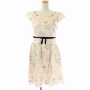 刺繍 ワンピース 半袖 ひざ丈 フレア 花柄 2 ミントグリーン ピンク