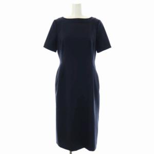 21SS タイトワンピース ロング タック 半袖 36 紺 ネイビー