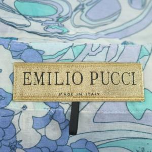 Emilio Pucci 総柄 チュニック 長袖 ドロスト サイドスリット シルク混 ベルスリーブ 38 青 緑 白 ブルー グリーン ホワイト
