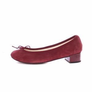 Repetto バレエシューズ パンプス ローヒール チャンキーヒール ラウンドトゥ スエード FR38 24.5cm 赤 ワインレッド V086CV