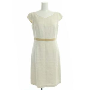 TOCCA ワンピーススーツ セットアップ ツイード ラメ ノーカラージャケット 膝丈 半袖 タイト 0 ライトベージュ