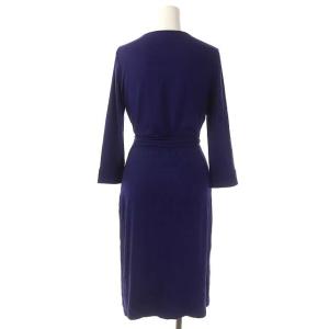 DIANE von FURSTENBERG カシュクールワンピース ひざ丈 タイト 八分袖 2 青紫 ブルーパープル