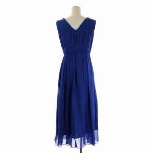 GRACE CONTINENTAL ワンピース ドレス Vネック ノースリーブ ロング ビジュー シルク ギャザー 36 青 ブルー