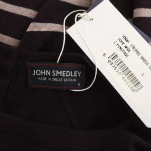 JOHN SMEDLEY ニットワンピース 膝丈 タイト 長袖 クルーネック ボーダー ウール S 茶色 ブラウン ベージュ