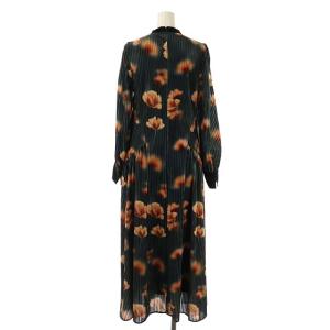 Ameri VINTAGE 22AW MILA VELOUR CUT DRESS ロング コーデュロイ 花柄 S 深緑 オレンジ