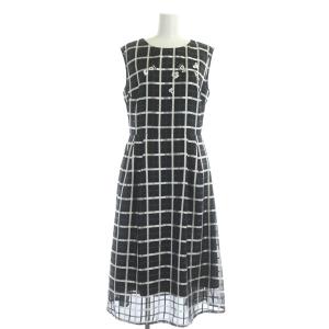 ノースリーブチェックワンピース ロング ラメ ビジュー 1 黒 ブラック