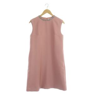 ワンピース 膝丈 ノースリーブ ビジュー Aライン 1 ピンク