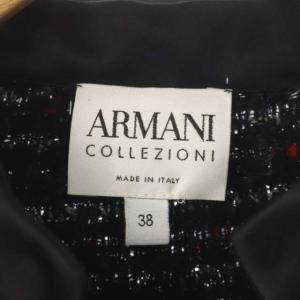 ARMANI COLLEZIONI ニット ツイードジャケット パイピング ラメ 38 黒 赤 白 ブラック レッド ホワイト