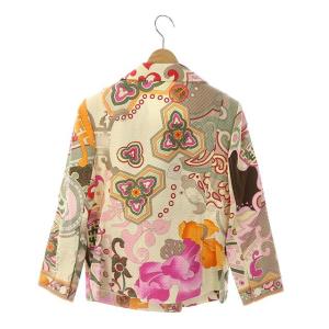 LEONARD キルティング ジャケット 総柄 ダブル ロゴボタン 薄手 9R アイボリー マルチカラー