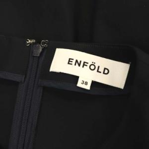 ENFOLD C SOLOギャバ 立体スリーブドレス ワンピース クルーネック 七分袖 ロング セミフレア 38 濃紺 ダークネイビー