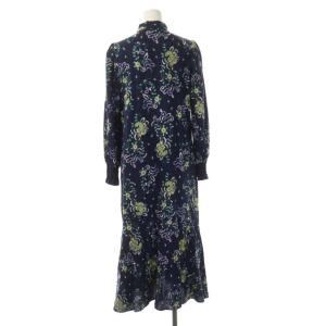 GRACE CONTINENTAL 20AW 刺繍シャツワンピース ロング フレア 長袖 総柄 36 紺 ネイビー マルチカラー