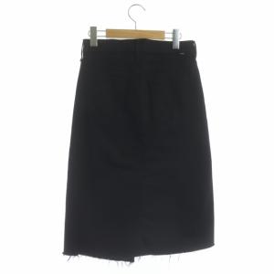 MOTHER THE STRAIGHT A STEP KNEE FRAY SKIRT 台形スカート 膝丈 カットオフ ストレッチ 24 黒