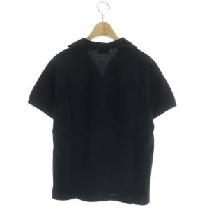 SAINT LAURENT PARIS ロゴ刺繍 ポロシャツ 半袖 Vネック コットン S 紺 ネイビー