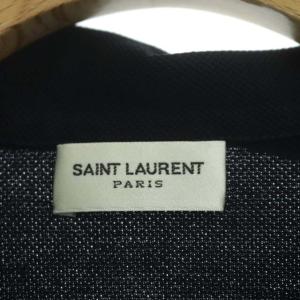 SAINT LAURENT PARIS ロゴ刺繍 ポロシャツ 半袖 Vネック コットン S 紺 ネイビー