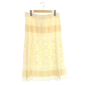 イッセイミヤケ レース プリーツスカート ロング メッシュ 総柄 2 ペールオレンジ