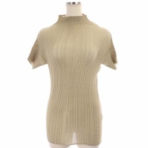 プリーツ ハイネック カットソー 半袖 プルオーバー ベージュ