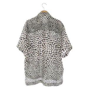 STELLA McCARTNEY 21SS ロゴフラワーシルクシャツ 半袖 比翼仕立て 34 黒 白 オレンジ ブラック ホワイト 604550