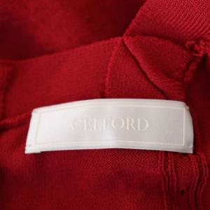 CELFORD 透かし柄ニットワンピース スクエアネック 長袖 ミモレ丈 ロング フレア 36 赤 レッド