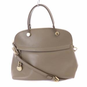 FURLA パイパー ハンドバッグ ショルダーバッグ 2WAY レザー 灰 マウスグレー