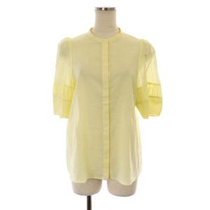 22SS コットンローンスタンドカラー ブラウス シャツ 五分袖 比翼仕立て 36 黄色 イエロー