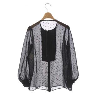 ANAYI 21AW ドットシフォンピンタックレースブラウス シャツ 長袖 36 ブラック
