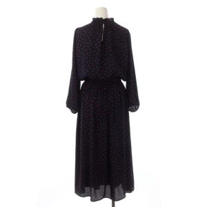 ANAYI ドット ロングワンピース スタンドカラー 長袖 ベルト付き 38 ネイビー レッド
