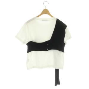 Ameri VINTAGE TILT SHOULDER TEE Tシャツ カットソー 半袖 クルーネック ニット 白 ホワイト 黒 ブラック