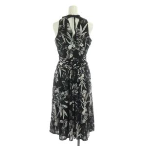 EPOCA フラワーノースリーブワンピース ロング フレア ノースリーブ Vネック 総柄 40 黒 ブラック グレー 白 ホワイト