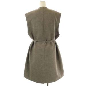 Drawer ウールバーズアイ ジレ ロングベスト リボンベルト付き 38 ブラウン