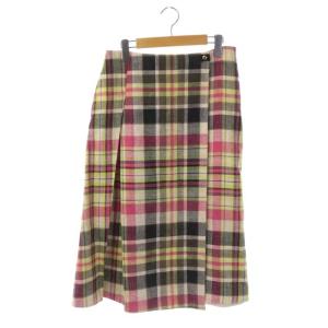 タータンチェックタックスカート ラップ ロング リネン混 40 マルチカラー