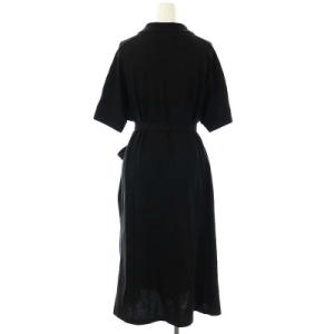 LACOSTE LOOSE FIT 鹿の子ポロワンピース ロング 半袖 ドルマンスリーブ フレア リボンベルト付き S 黒 ブラック