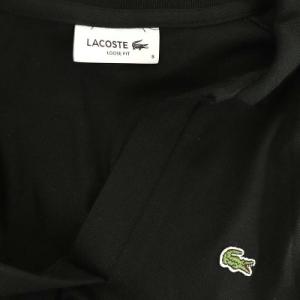 LACOSTE LOOSE FIT 鹿の子ポロワンピース ロング 半袖 ドルマンスリーブ フレア リボンベルト付き S 黒 ブラック