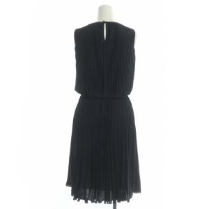 ANAYI トリアセテートワンピース ノースリーブ クルーネック ミモレ丈 ロング プリーツ レース 34 紺 ネイビー